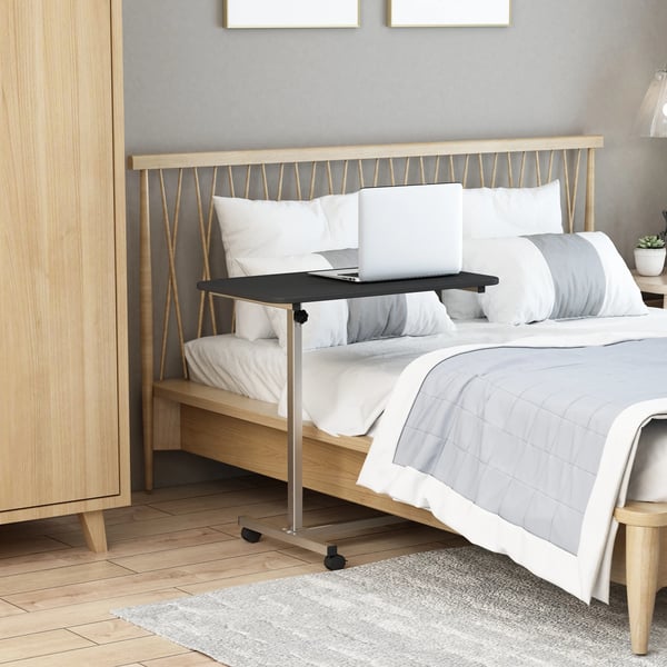 Sidobord - Soffbord med hjul - Höjdjusterbar 76–100 cm - Bordsskiva 77×40 cm - Svart