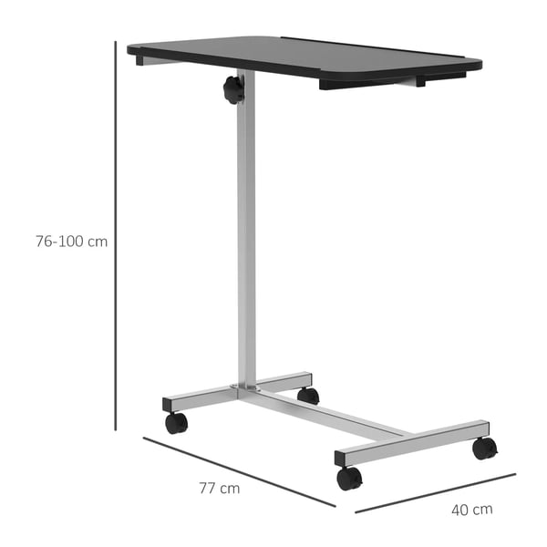 Sidobord - Soffbord med hjul - Höjdjusterbar 76–100 cm - Bordsskiva 77×40 cm - Svart