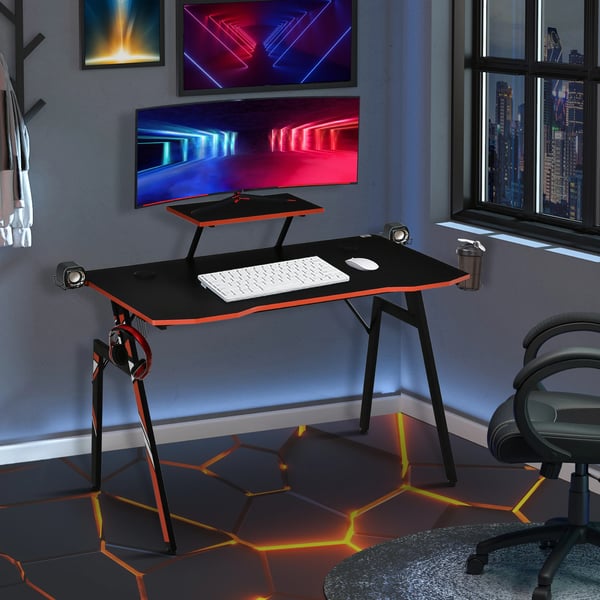 Gaming Skrivbord - Datorskrivbord - Rektangulär - Kopphållare - Bildskärmsställ - Hörlurshållare - Montering Krävs