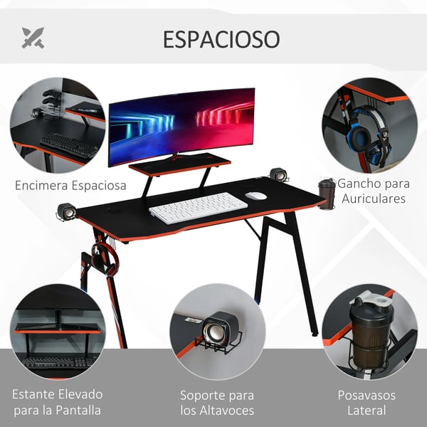 Gaming Skrivbord - Datorskrivbord - Rektangulär - Kopphållare - Bildskärmsställ - Hörlurshållare - Montering Krävs