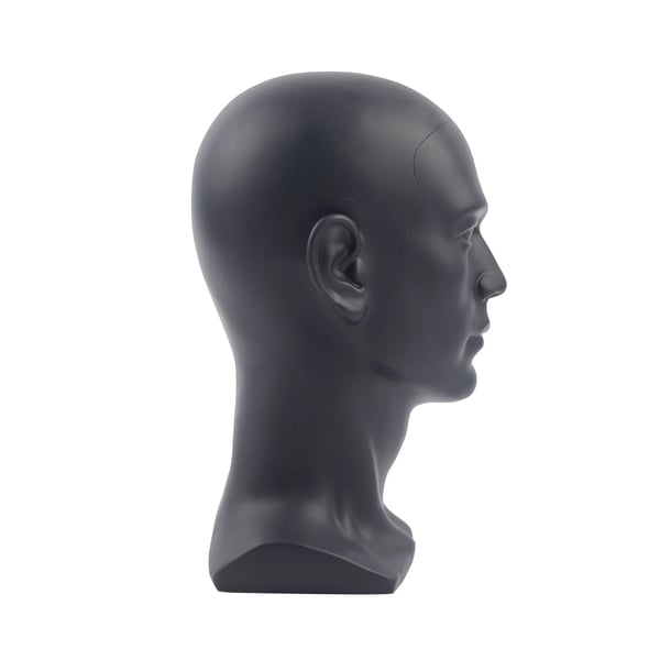 Mannequinhoved Herre - Parykhoved - PVC - Højde 30 cm - Hovedomkreds 50 cm - Med paryk - Mat sort