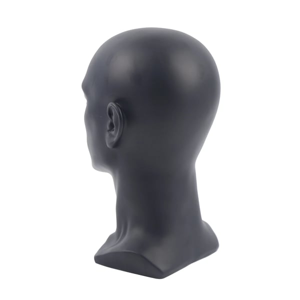 Mannequinhoved Herre - Parykhoved - PVC - Højde 30 cm - Hovedomkreds 50 cm - Med paryk - Mat sort
