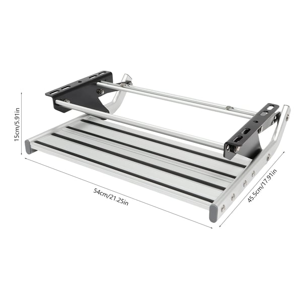 Autocamper/Campingvogn Trin - Manuel Enkelttrin - Aluminium - Foldbar - 150 kg Belastning - Trin 50,9×23,5 cm - Korrosionsbestandig - Sølv