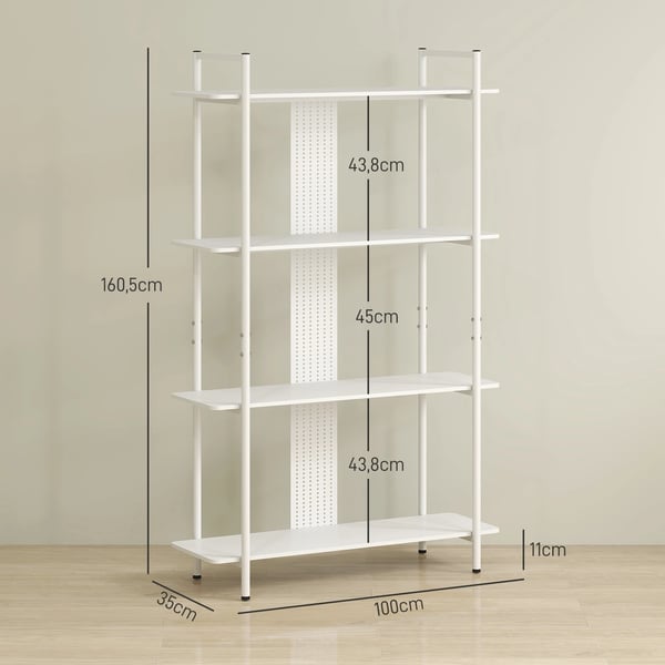 Badrumshylla - Fristående hyllsystem - 4 hyllplan - Perforerad panel - Metallram - Vit