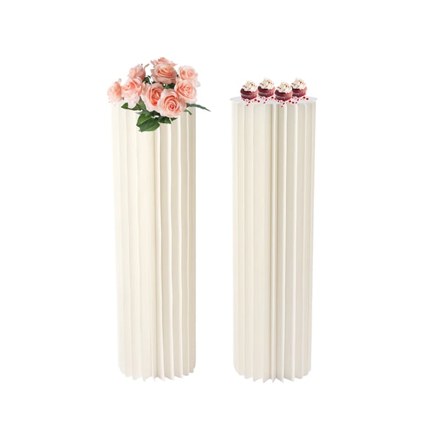 Bryllup fest displaystativ - Cylindriske piedestaler - 2 stk - Sammenfoldelig pap - Akrylplader - 100 cm - Lysegul