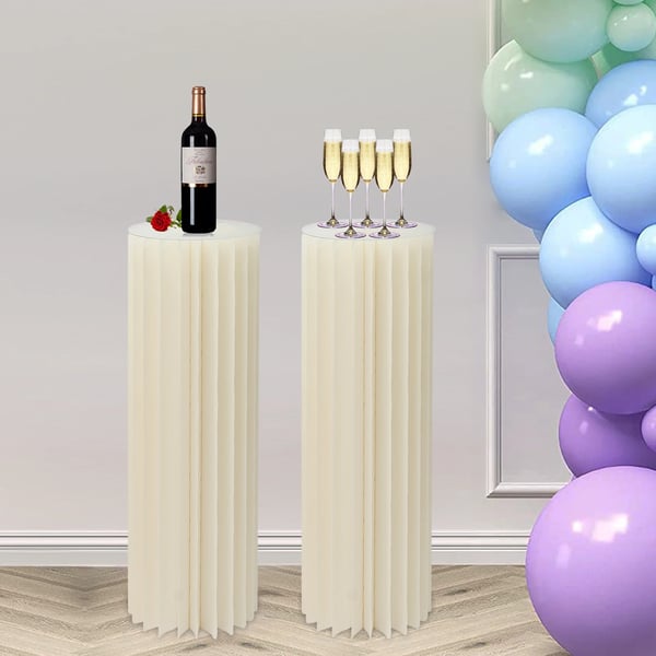 Bryllup fest displaystativ - Cylindriske piedestaler - 2 stk - Sammenfoldelig pap - Akrylplader - 100 cm - Lysegul