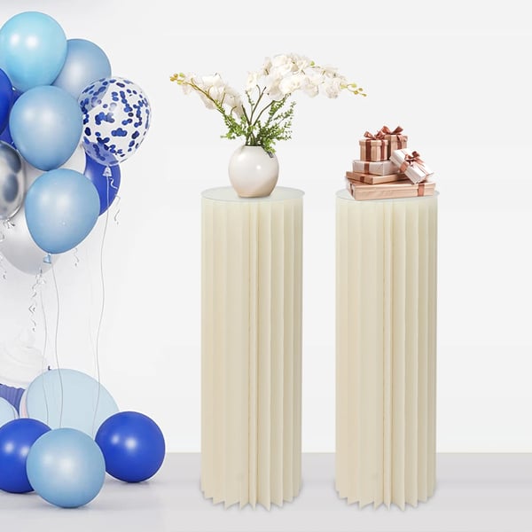 Bryllup fest displaystativ - Cylindriske piedestaler - 2 stk - Sammenfoldelig pap - Akrylplader - 100 cm - Lysegul