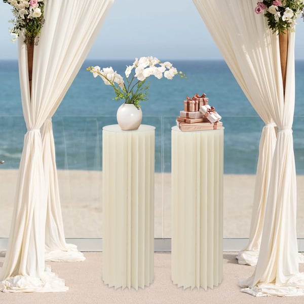 Bryllup fest displaystativ - Cylindriske piedestaler - 2 stk - Sammenfoldelig pap - Akrylplader - 100 cm - Lysegul