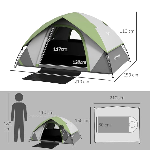 Campingtält - Enmanstält - 210×150×110 cm - 201T Polyester - 1 Sovrum - Grön