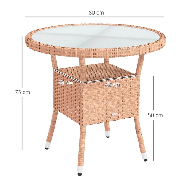 Runt trädgårdsbord i konstrotting (PE) - Utomhusbord - Ø 80 cm, höjd 75 cm - Galvaniserad stålram - Modern stil - Khaki