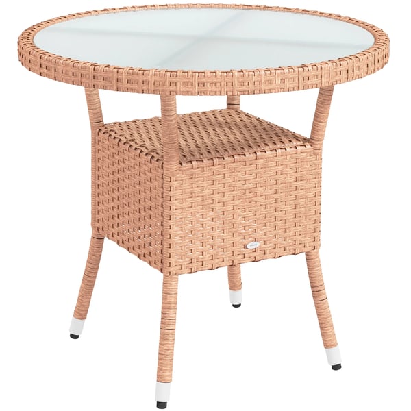 Runt trädgårdsbord i konstrotting (PE) - Utomhusbord - Ø 80 cm, höjd 75 cm - Galvaniserad stålram - Modern stil - Khaki