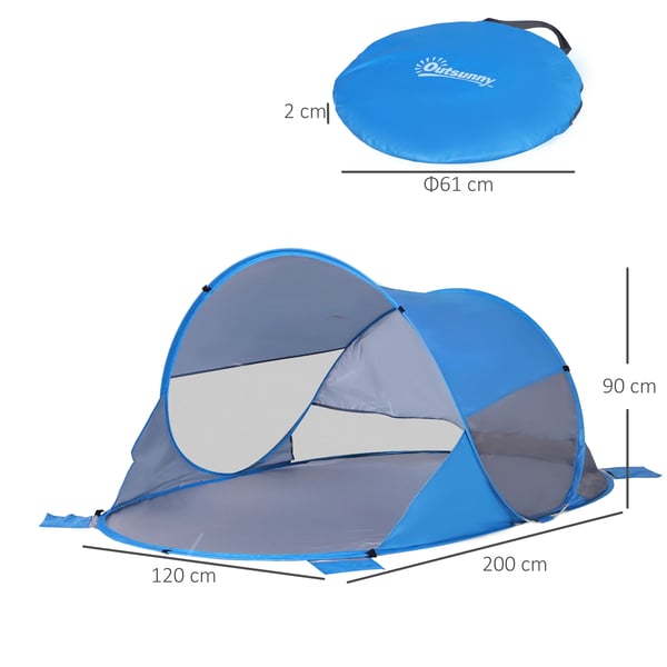 Strandtält - Hopfällbart - 200 x 120 x 90 cm - För 2 personer - Polyester & glasfiber - Ett rum - Blå