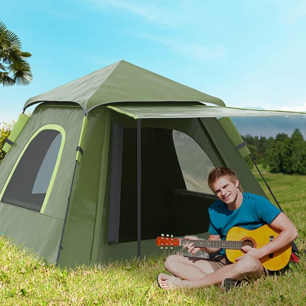 Pop-up tält - 1–2 personer - Mått 210×210×150 cm - Vattentäthet 2000–3000 mm - Taffeta 210T & glasfiber - Ett sovrum - Grön/Svart