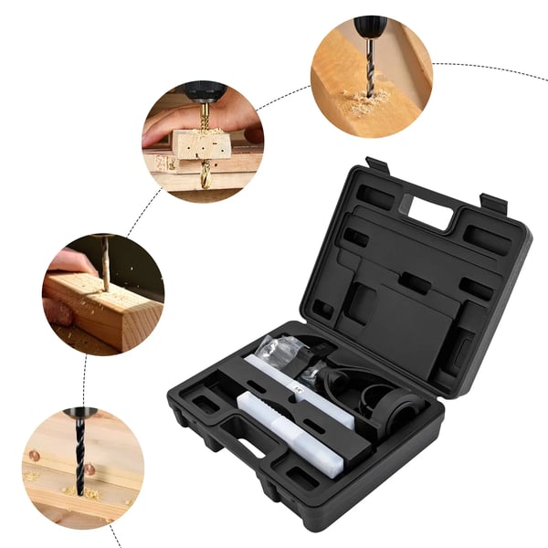 Søjleboremaskine Mortise-Adapter - Kit 4-delt - Højkulstofstål 45# - Varmebehandlet - Rundt Skaft - Lige Riller - Til Træarbejde - Sort
