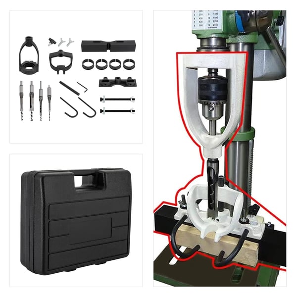 Søjleboremaskine Mortise-Adapter - Kit 4-delt - Højkulstofstål 45# - Varmebehandlet - Rundt Skaft - Lige Riller - Til Træarbejde - Sort