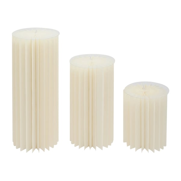 Cylindriske displaysøjler - Karton piedestalsæt - 3-pak - Sammenfoldelige - Til bryllup & dessertbord - 60–100 cm - Lysegul