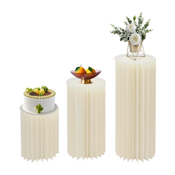 Bryllupsdekoration - Cylindriske kartonsøjler/pedestaler - 3 stk - Sammenfoldelig - 40–80 cm - Borddekoration & dessertbord - Hvid