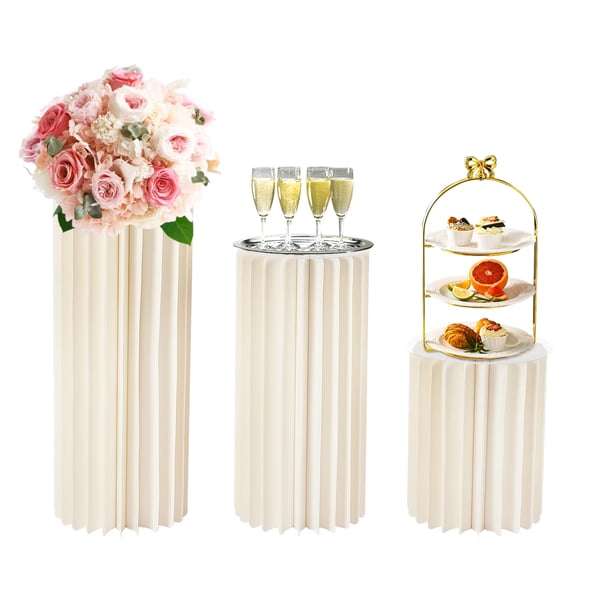Blomsterställ för bröllop - Cylinderkolonn 3-pack - Hopfällbar papp - 40/60/80 cm - Centerpiece för dessertbord - Storlek M - Vit
