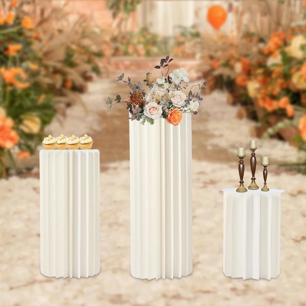 Blomsterställ för bröllop - Cylinderkolonn 3-pack - Hopfällbar papp - 40/60/80 cm - Centerpiece för dessertbord - Storlek M - Vit