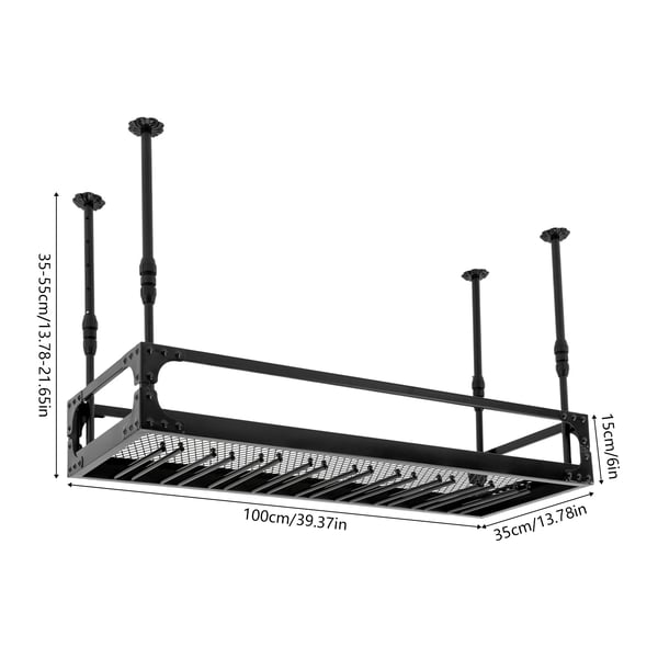 Hængende vinglasstativ i jern - Loftmonteret holder - Længde 100 cm - Justerbar højde 35–55 cm - Maks belastning 50 kg - Til glas Ø<9 cm - Sort