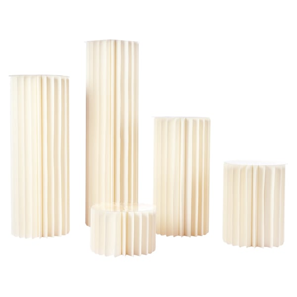 Bryllupsdekoration - Foldbare cylinderstativer i pap - 5-Pak - Str. M - Blomsterstativ & Dessertbord - Ensfarvet - Hvid