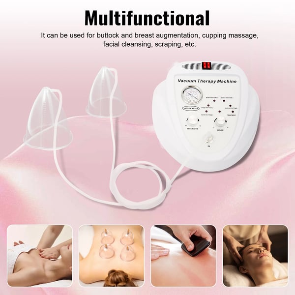 Vakuumterapimaskine - Kropsmassage - Brystforstørrelse & Numseløft - Kropsformning - Salon & Spa - EU-stik - CE - Hvid