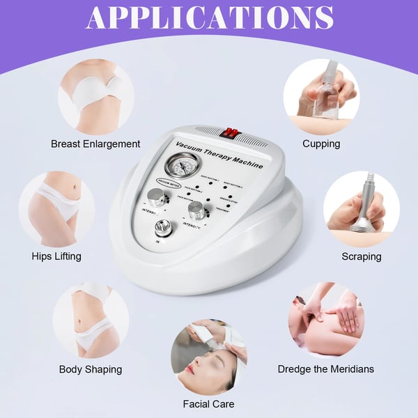 Vakuumterapimaskine - Kropsmassage - Brystforstørrelse & Numseløft - Kropsformning - Salon & Spa - EU-stik - CE - Hvid