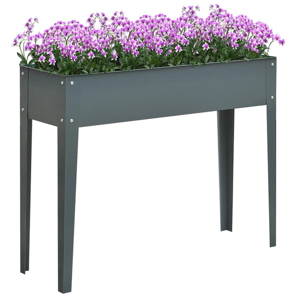 Odlingslåda - Rektangulär planteringslåda - Upphöjd - 3 dräneringshål - Mörkgrå