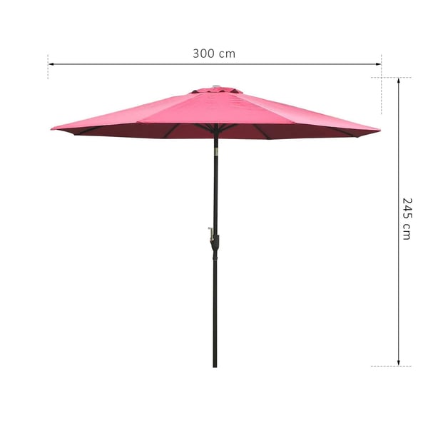 Trädgårdsparasoll/Parasoll - Ø295x250 cm - Vev - Lutningsbar - Vinröd