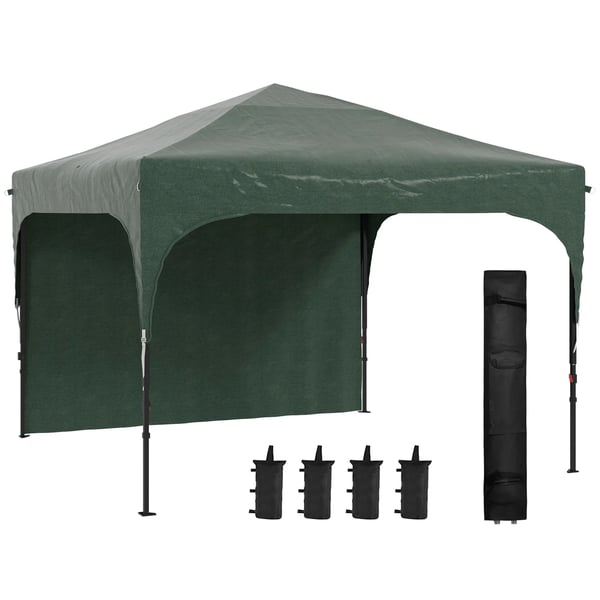 Fällbart partytält - Pop up paviljong - 3x3 m - Justerbar höjd - 1 sidovägg - 100% polyester - Grön