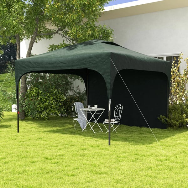 Fällbart partytält - Pop up paviljong - 3x3 m - Justerbar höjd - 1 sidovägg - 100% polyester - Grön