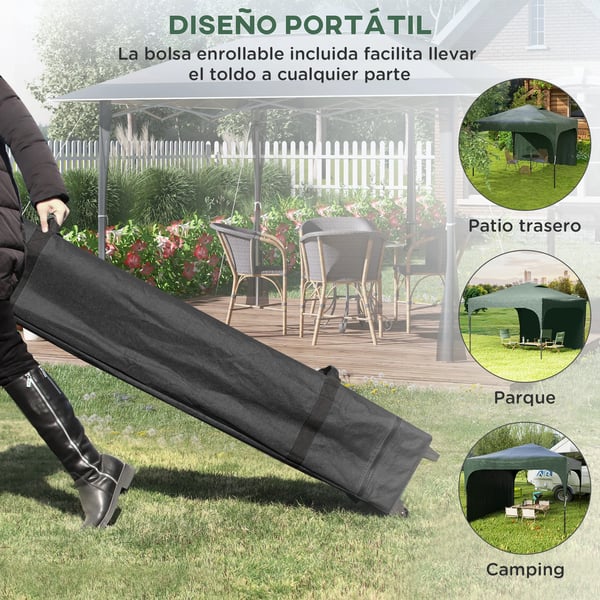 Fällbart partytält - Pop up paviljong - 3x3 m - Justerbar höjd - 1 sidovägg - 100% polyester - Grön
