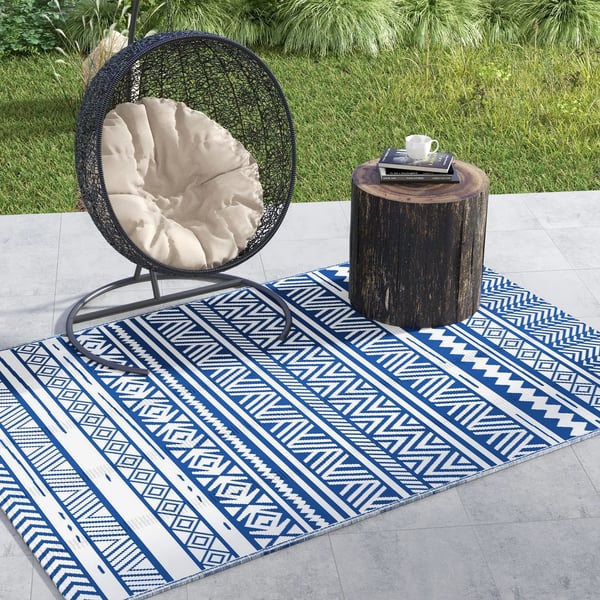 Utematta - Utomhusmatta - 182x274 cm - Polypropen 310 g/m² - Modern stil - Mörkblå/Vit