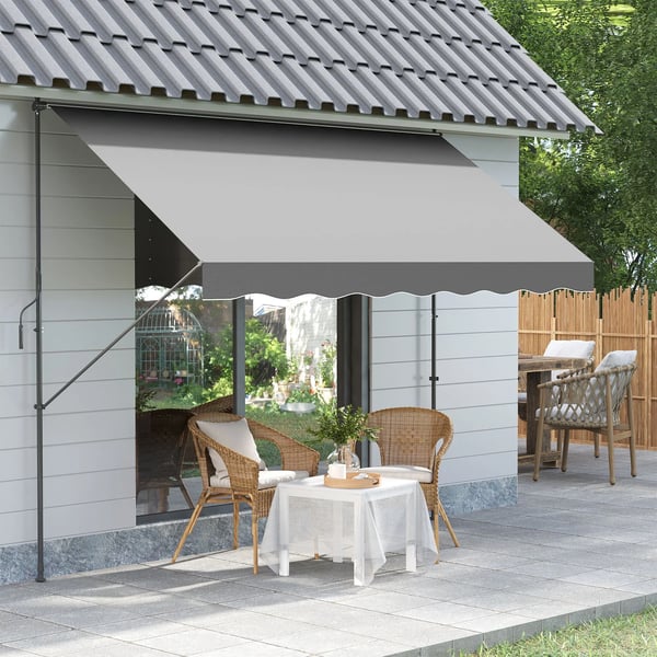 Markis - Infällbar Med Vev - Mått 200×175 cm - Höjd 210–310 cm - UV40+ - Polyesterduk - Ljusgrå