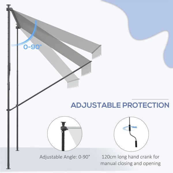Markis - Infällbar Med Vev - Mått 200×175 cm - Höjd 210–310 cm - UV40+ - Polyesterduk - Ljusgrå