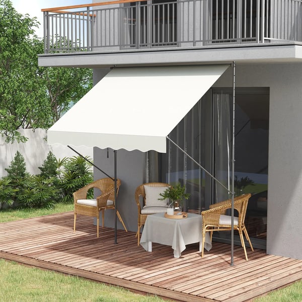 Infällbar markis - Manuell - 200 x 175 cm - Höjd 210–310 cm - Vevarm - UV 40+ - Polyesterduk - Kräm