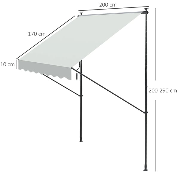 Infällbar markis - Manuell - 200 x 175 cm - Höjd 210–310 cm - Vevarm - UV 40+ - Polyesterduk - Kräm
