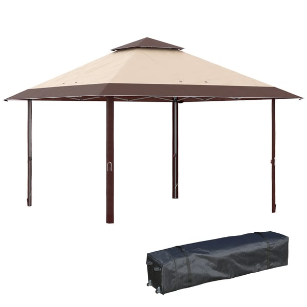 Trädgårdspaviljong - Pop up tält - Mått 3,85 x 3,85 m - Dubbelt tak - 100% polyester - Hopfällbar - Khaki och kaffe