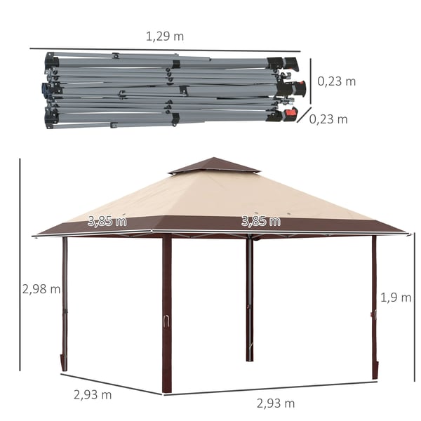 Trädgårdspaviljong - Pop up tält - Mått 3,85 x 3,85 m - Dubbelt tak - 100% polyester - Hopfällbar - Khaki och kaffe