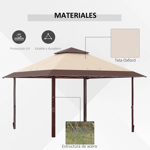 Trädgårdspaviljong - Pop up tält - Mått 3,85 x 3,85 m - Dubbelt tak - 100% polyester - Hopfällbar - Khaki och kaffe