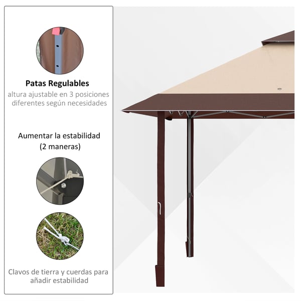 Trädgårdspaviljong - Pop up tält - Mått 3,85 x 3,85 m - Dubbelt tak - 100% polyester - Hopfällbar - Khaki och kaffe
