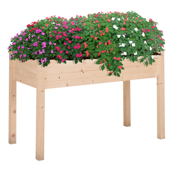 Upphöjd odlingslåda - Trähögbädd - 122,5×56,5×76 cm - Med fiberduk (non-woven) - Montering krävs - Naturträ