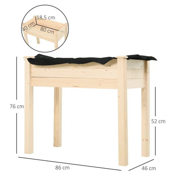 Upphöjd odlingslåda - Trähögbädd - 122,5×56,5×76 cm - Med fiberduk (non-woven) - Montering krävs - Naturträ