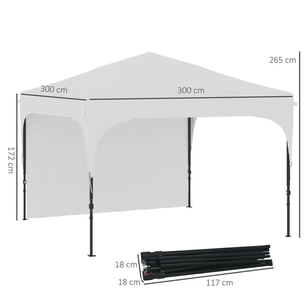 Paviljong - Fällbart Partytält - 3x3 m - Höj- och sänkbar - 1 Sidovägg - 100% Polyester - Vit