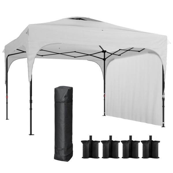 Paviljong - Fällbart Partytält - 3x3 m - Höj- och sänkbar - 1 Sidovägg - 100% Polyester - Vit