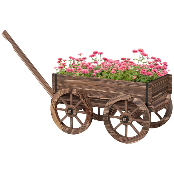 Trädgårdsblomlåda - Planteringsvagn - 120×41×54 cm - Bränt trä - Vagnformad - Brun