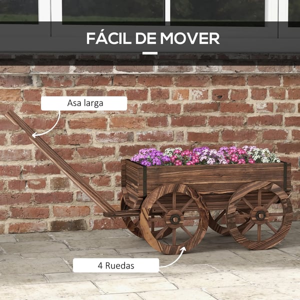 Trädgårdsblomlåda - Planteringsvagn - 120×41×54 cm - Bränt trä - Vagnformad - Brun