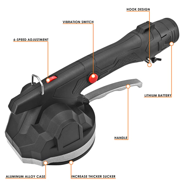 Elektrisk flisevibrator - Håndholdt fliselægningsmaskine - 100–12000 omdr./min - 6 gear - Til fliser 0,1–1,2 m