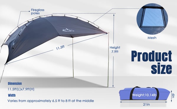 Bil/SUV bagklaptelt - Camping solsejl/markise - 201T polyester - Kulfiberstænger - Til 2 personer - Alle årstider - Enkelt lag - Multifarvet