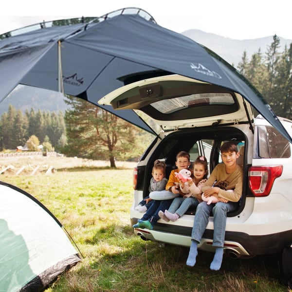 Bil/SUV bagklaptelt - Camping solsejl/markise - 201T polyester - Kulfiberstænger - Til 2 personer - Alle årstider - Enkelt lag - Multifarvet